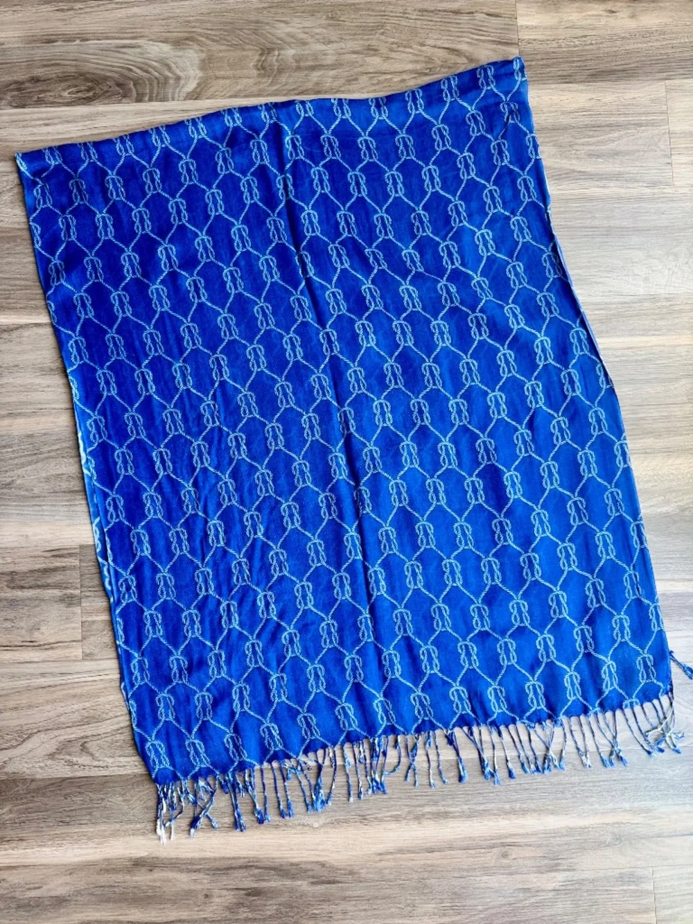 Royal Blue Nautical Rope Knot Scarf Oversized Woven Fringe Wrap